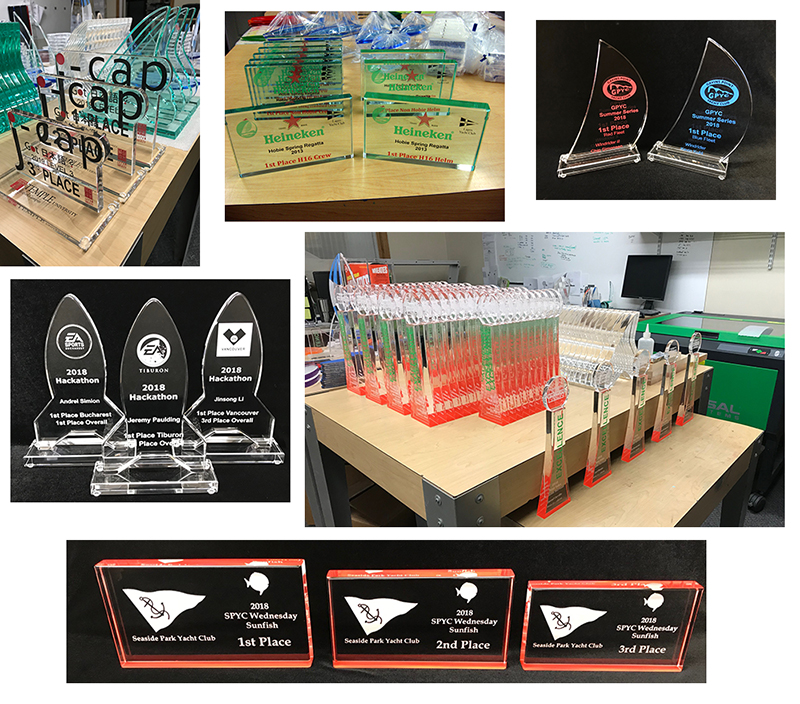 Examples of color-filled lasering vs. white/frosted lasering